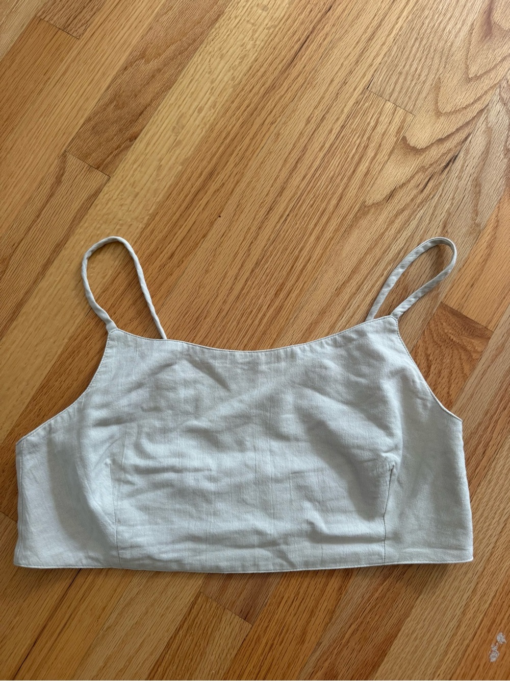 Minimal Cream linen style Spaghetti-Strap Crop Cami